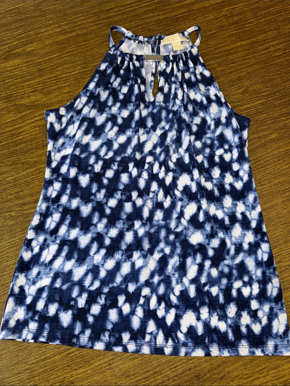 MICHAEL Michael Kors Navy and White Tie-Dye Halter Tank Top